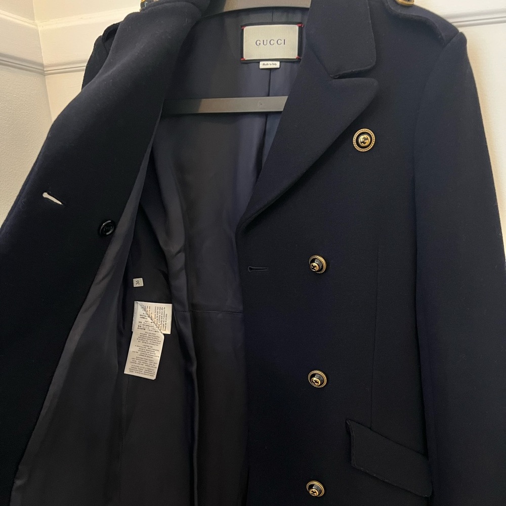 Gucci Dark Navy BlueWool Coat with Back strap - Picture 7 of 14
